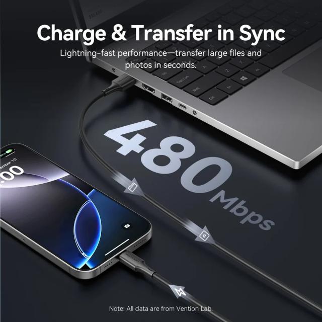 Кабел Vention USB 2.0(м) към USB Type-C(м), 0.25m Black