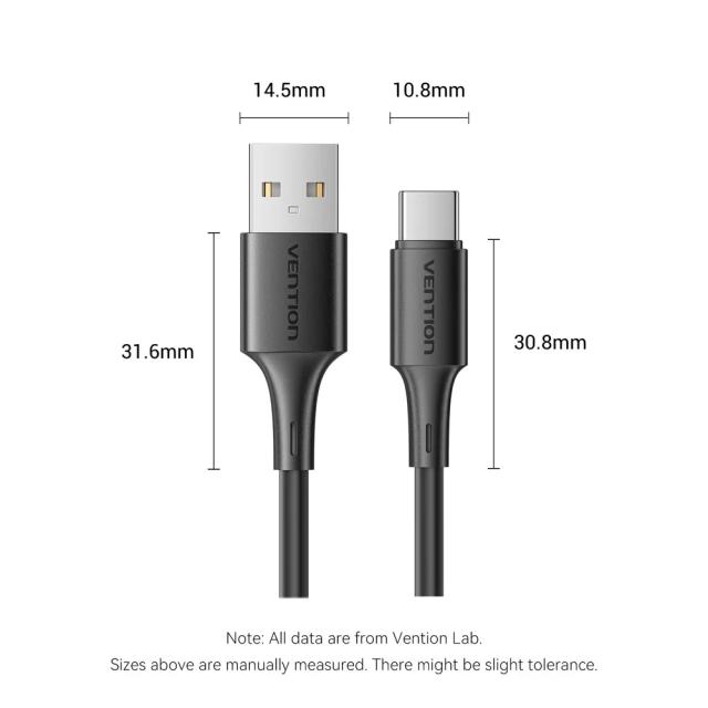 Кабел Vention USB 2.0(м) към USB Type-C(м), 0.25m Black
