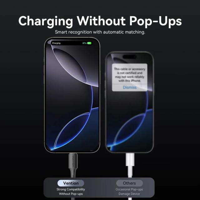 Кабел Vention USB 2.0(м) към USB Type-C(м), 0.25m Black