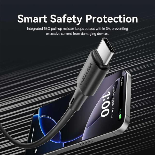 Кабел Vention USB 2.0(м) към USB Type-C(м), 0.25m Black