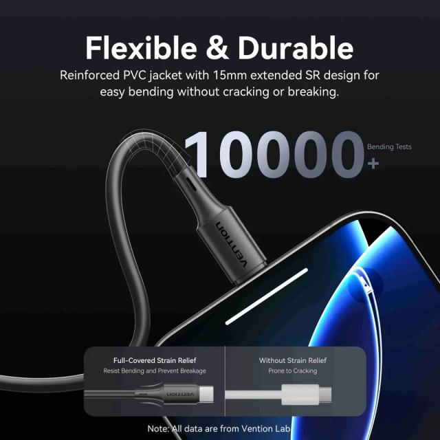 Кабел Vention USB 2.0(м) към USB Type-C(м), 0.25m Black