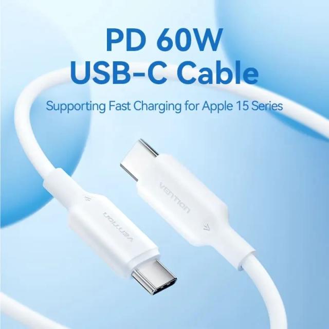 Кабел Vention USB Type-C(м) 2.0 към USB Type-C(м), 1.0m, White
