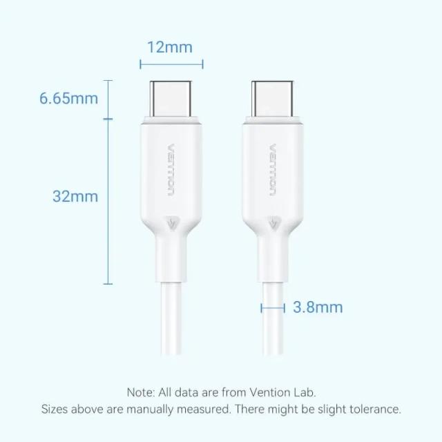 Кабел Vention USB Type-C(м) 2.0 към USB Type-C(м), 1.0m, White