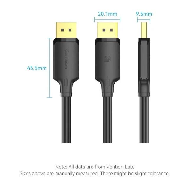 Кабел Vention Display Port (м) v1.2 към Display Port (м) 4K, 1.5м, Black