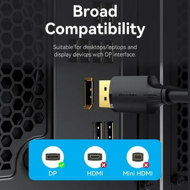 Кабел Vention Display Port (м) v1.2 към Display Port (м) 4K, 1м, Black