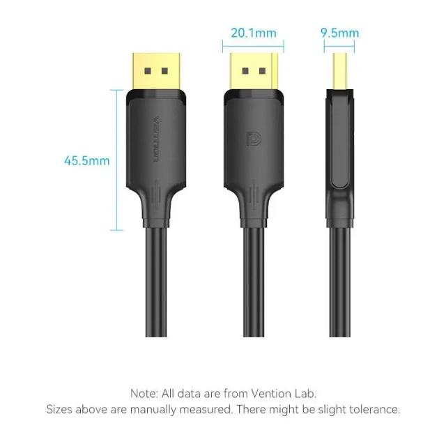 Кабел Vention Display Port (м) v1.2 към Display Port (м) 4K, 1м, Black