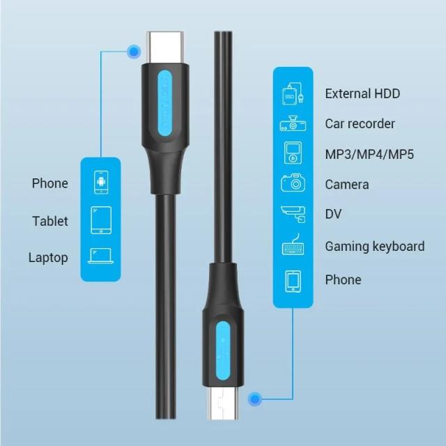Кабел Vention USB Type-C 2.0(м) към USB Mini(м), 0.5m, Black