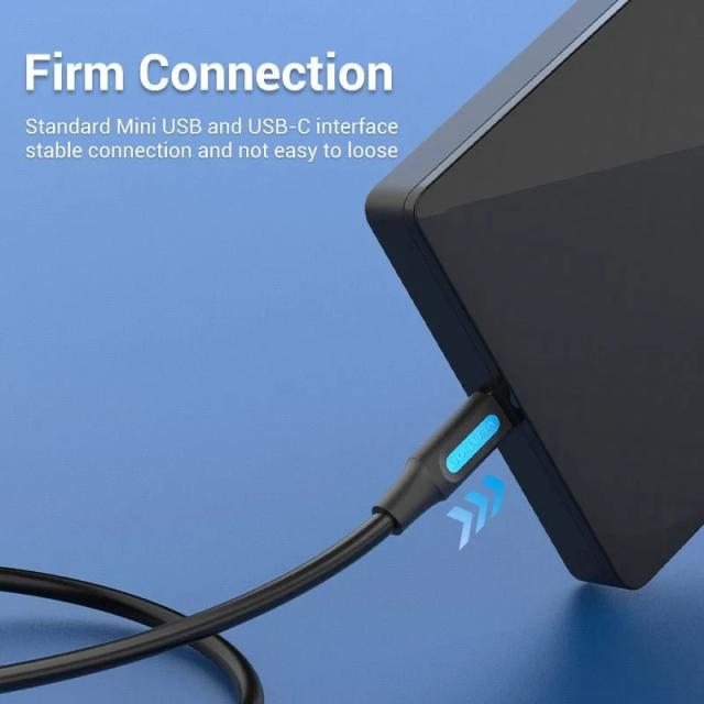 Кабел Vention USB Type-C 2.0(м) към USB Mini(м), 0.5m, Black