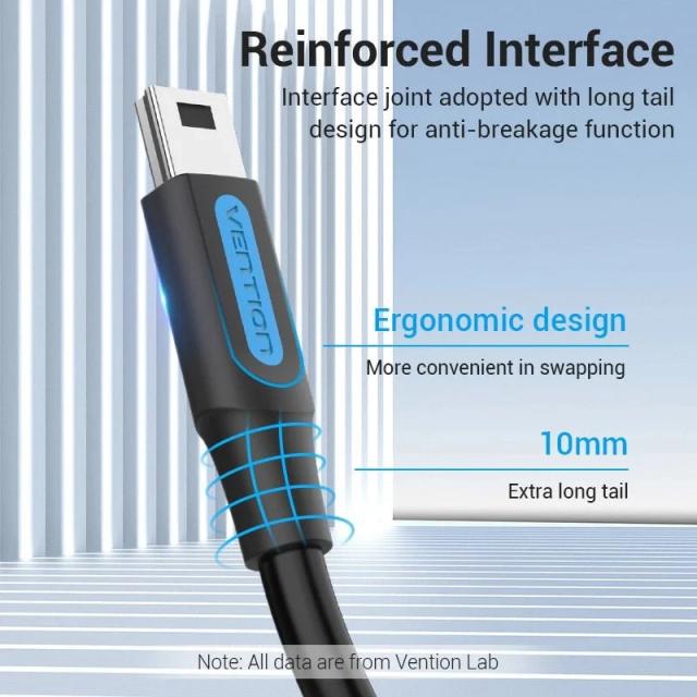 Кабел Vention USB Type-C 2.0(м) към USB Mini(м), 0.5m, Black
