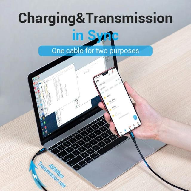 Кабел Vention USB 2.0(м) към USB Micro-B(м), 0.25m, Black