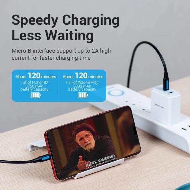 Кабел Vention USB 2.0(м) към USB Micro-B(м), 0.25m, Black
