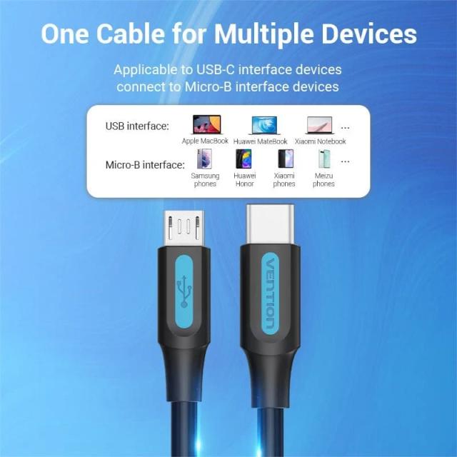 Кабел Vention USB 2.0(м) към USB Micro-B(м), 0.25m, Black