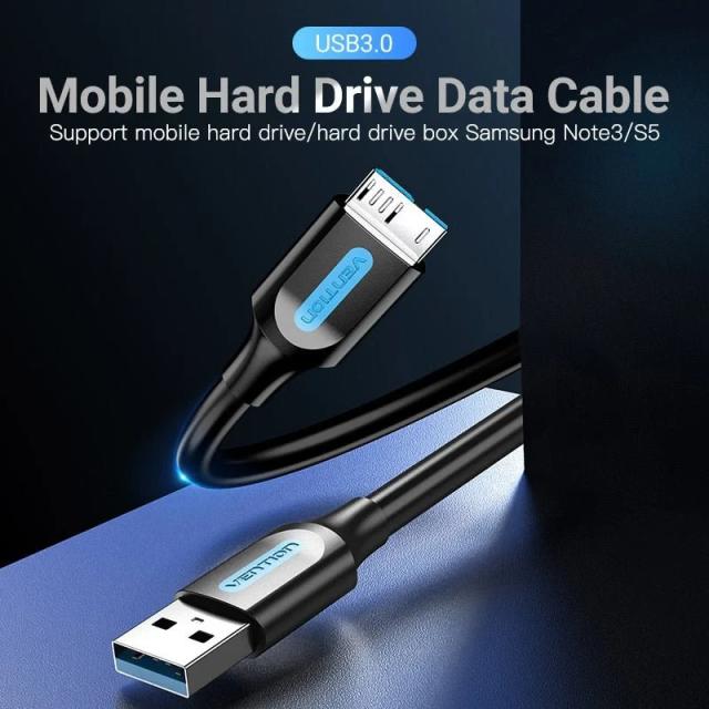 Кабел Vention USB-A 3.0(м) към USB Micro-B(м), 0.25m, Black