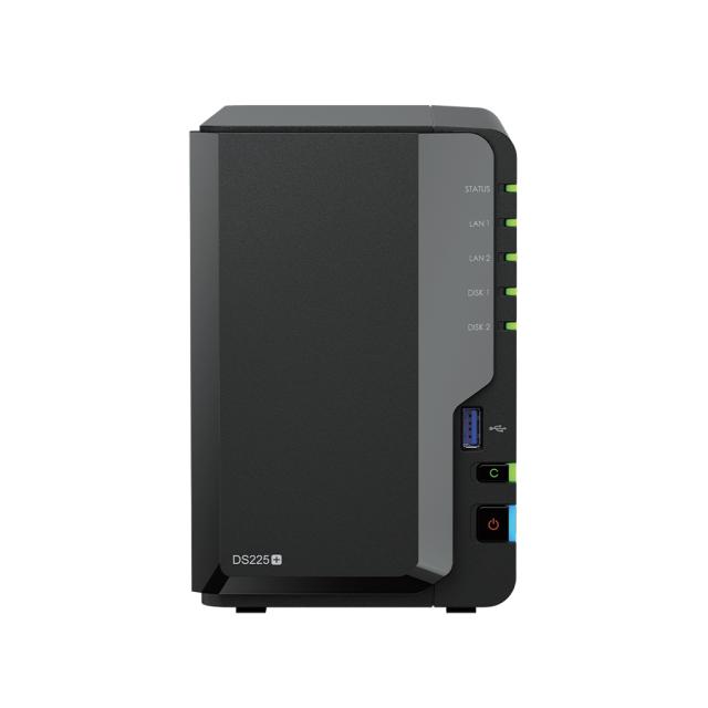 NAS устройство Synology DS225+ 2-bays, Intel Celeron J4125 4C (2.0 / 2.7 GHz, 4MB Cache), без HDD/SSD, 2GB DDR4 SODIMM, 1x 2.5GbE RJ-45, 1x 1GbE RJ-45, 2x USB 3.2