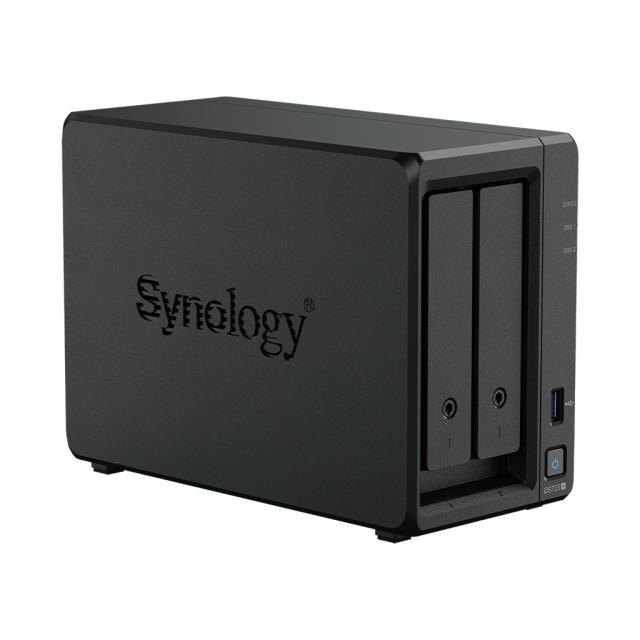 NAS устройство Synology DS725+ 2-bays, AMD Ryzen R1600 2-core 2.6/3.1GHz, без HDD/SSD/m.2 NVMe, 4GB DDR4 SODIMM, 1x 2.5GbE RJ-45, 1x 1GbE RJ-45, 1x USB 3.2