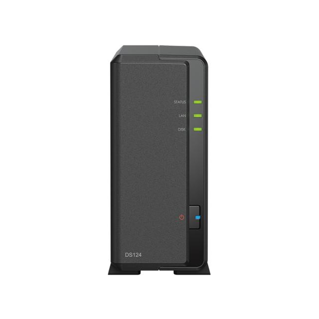 NAS устройство Synology DS124, Realtek RTD1619B 4-core 1.7GHz, без HDD, (1x SATA 6Gb/s), 1GB DDR4, 1x RJ-45 1GbE LAN, 2x USB 3.2