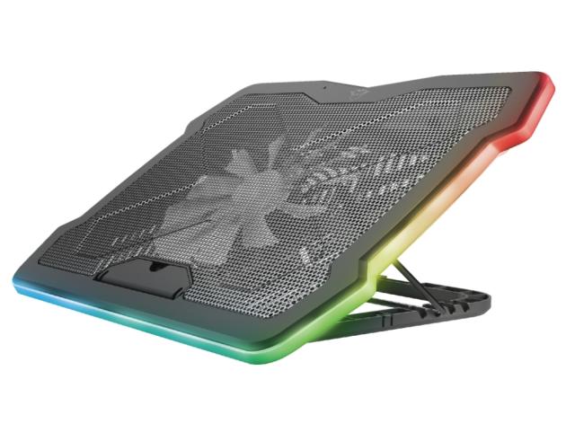 Охлаждаща поставка за лаптоп Trust GXT 1126 Aura, за лаптопи до 17", 1x 200mm вентилатор, RGB подсветка, черна
