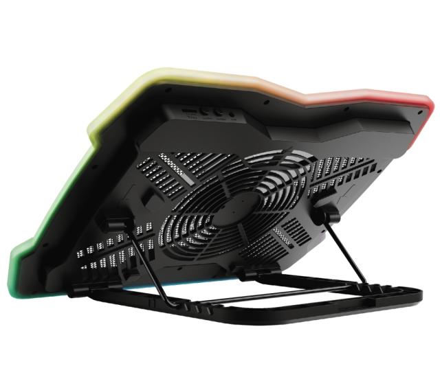 Охлаждаща поставка за лаптоп Trust GXT 1126 Aura, за лаптопи до 17", 1x 200mm вентилатор, RGB подсветка, черна