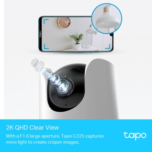 IP камера TP-LINK Tapo C225, управляема (PT - Pan/Tilt) камера, WiFi, ден/нощ, 2K QHD 4MP, двупосочно комуникация