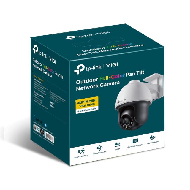 IP камера TP-Link VIGI C540, куполна камера, 4Mpix (2560x1440@30fps), IR осветеност (до 30 метра), за външен монтаж, IP66 защита, RJ-45, PoE (802.3af/at), MicroSD, микрофон, високоговорител