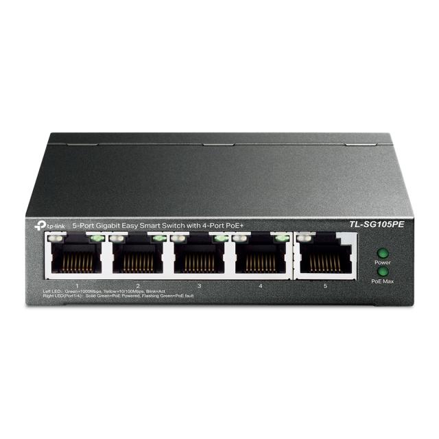 Суич TP-Link TL-SG105PE, 5x 1000Mbps, управляем, PoE+, 60W, до 32 VLANs