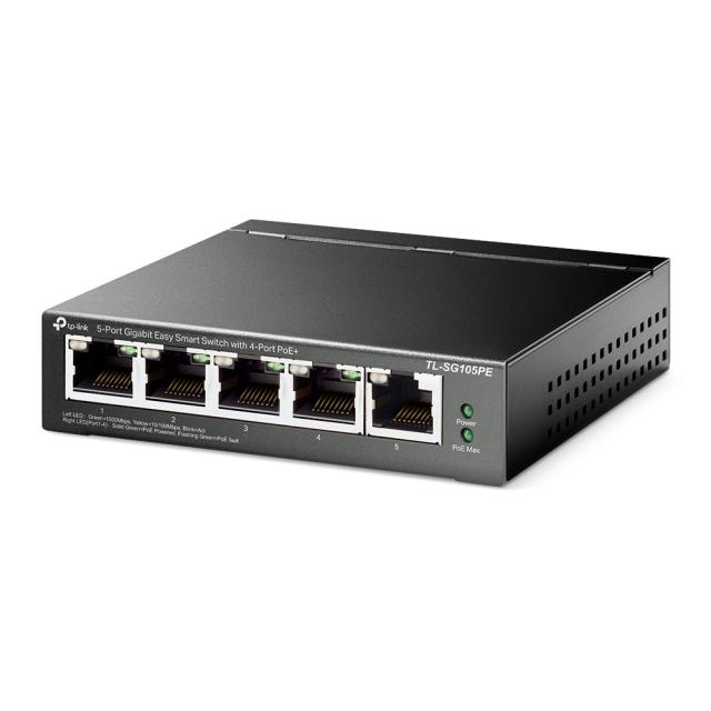 Суич TP-Link TL-SG105PE, 5x 1000Mbps, управляем, PoE+, 60W, до 32 VLANs