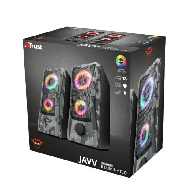 Тонколони Trust GXT 606 Javv RGB, 6W RMS, 3.5 mm jack, USB, черни