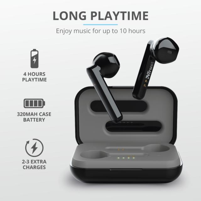 Слушалки Trust Primo Touch Bluetooth, микрофон, с кутия за зареждане, Черен