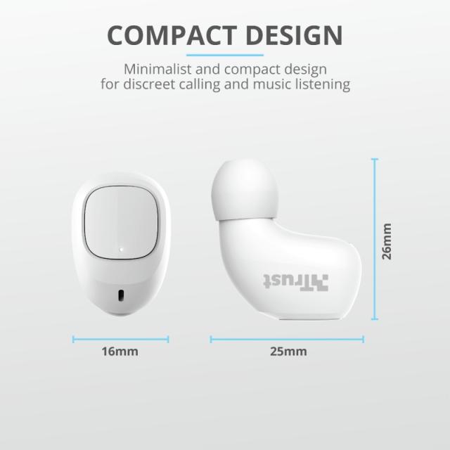 Слушалки TRUST Nika Compact, безжични, Bluetooth, микрофон, Бели