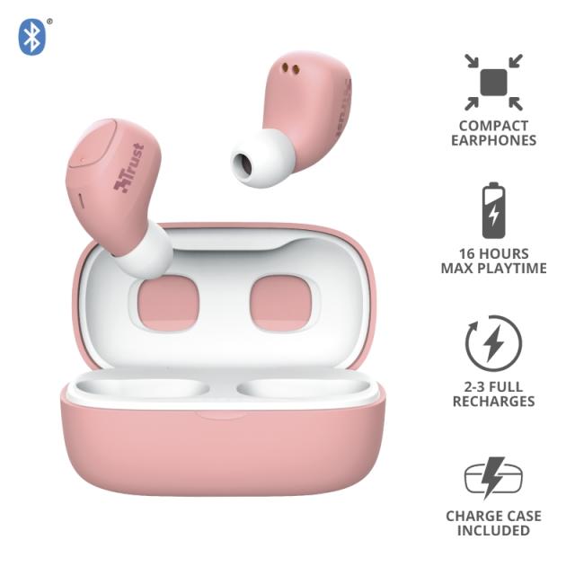 Слушалки TRUST Nika Compact, безжични, Bluetooth, микрофон, Розови