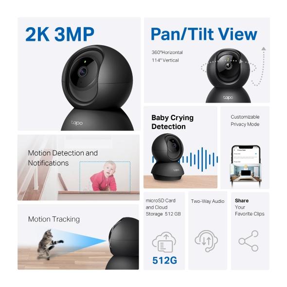 IP камера TP-Link Tapo C211, Pan/Tilt, 3MP, ден/нощ до 9м., Micro SD, двупосочна комуникация
