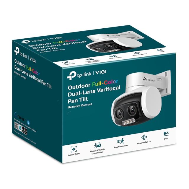 IP камера TP-Link VIGI C540V, двоен обектив и 3x Zoom, куполна Pan/Tilt камера, 4Mpix (2560x1440@30fps), MicroSD, IR осветеност (до 30 метра), за външен монтаж, IP66 защита, PoE, микрофон, високоговорител