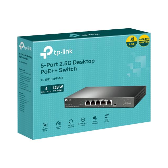 Суич TP-Link TL-SG105PP-M2, 5x 10/100/1000/2500 Mbps, 4x PoE++