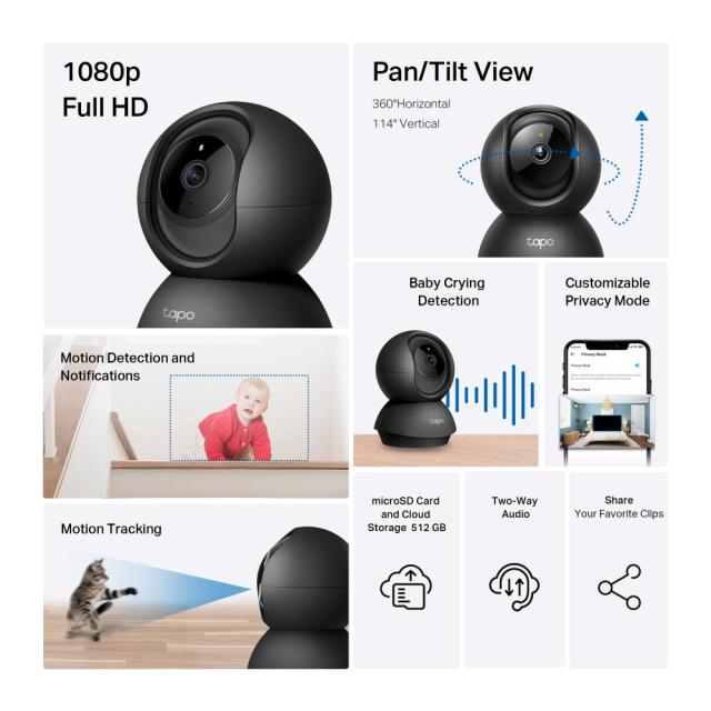 P камера TP-Link Tapo C201, 1080P HD (1920 x 1080 px), IR осветеност, Wi-Fi, microSD, двупосочно аудио