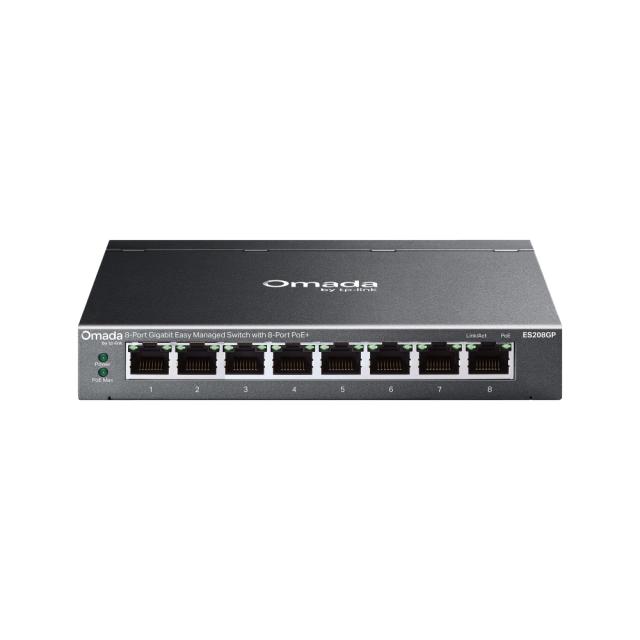 Суич TP-Link Omada ES208GP, 1000 Mbps, 8x 10/100/1000Mbps RJ45 PoE+