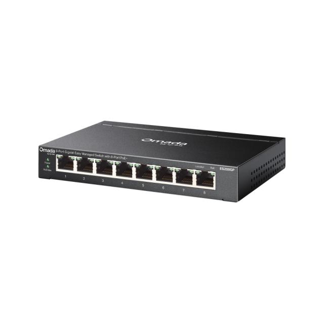 Суич TP-Link Omada ES208GP, 1000 Mbps, 8x 10/100/1000Mbps RJ45 PoE+