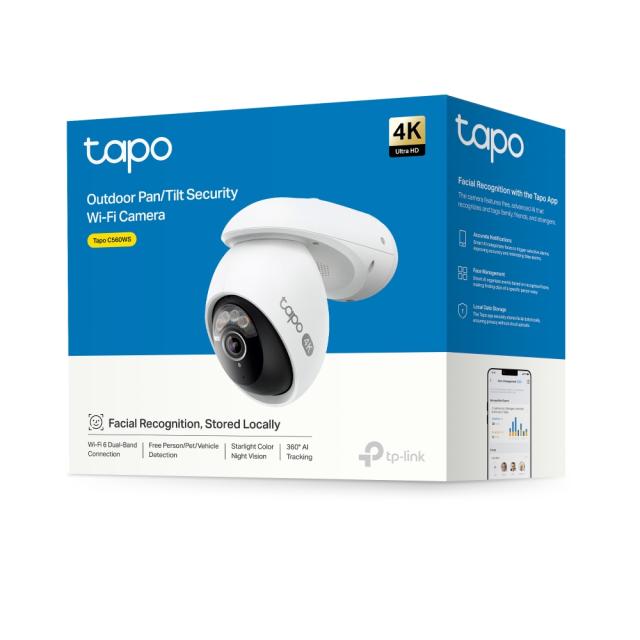 IP камера TP-Link Tapo C560WS, Pan/Tilt Security, 4K, ден/нощ , Wi-F /Ethernet (RJ45), Micro SD, двупосочна комуникация