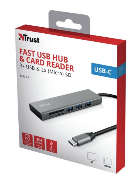 Мултипортов адаптер TRUST Halyx Fast USB-C Hub & Card Reader