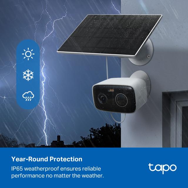 IP камера TP-Link Tapo C400 KIT с включен слънчев панел, насочена "bullet" камера, 2Mpix (1920x1080@15fps), IR осветеност (до 10m), IP65, Wi-Fi, microSD, микрофон и говорител
