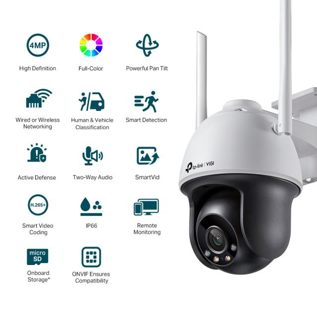 IP камера TP-Link VIGI C540-W, куполна камера, 4Mpix (2560x1440@30fps), IR осветеност (до 30 метра), IP66 защита, Wi-Fi, RJ-45, PoE (802.3af/at), MicroSD, микрофон, високоговорител