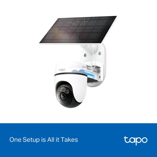 IP камера TP-Link Tapo C630 KIT с включен слънчев панел, куполна Pan/Tilt камера, 5MPix (2880x1620@15fps), IR осветеност (до 16m), IP65, Wi-Fi, microSD, микрофон и говорител