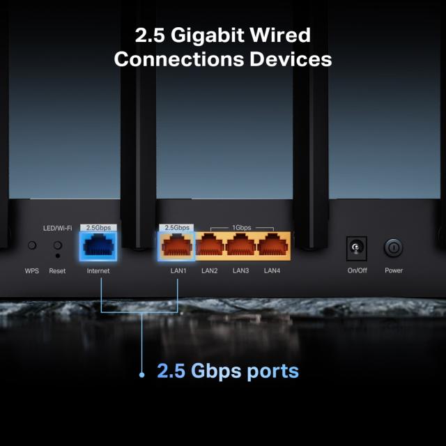 Рутер TP-Link Archer BE400, 6500Mbps, 2.4GHz / 5GHz, Wireless BE, 1x 10/100/1000/2500Mbps LAN, 3x 10/100/1000Mbps LAN, 1x 10/100/1000/2500Mbps WAN, 1x USB3.0
