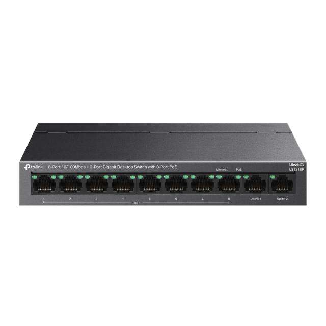 Суич TP-Link LS1210P, 8x 10/100Mbps RJ-45 PoE+, 2x 10/100/1000Mbps RJ-45