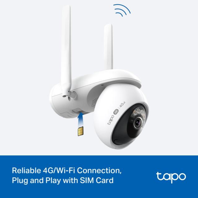 IP камера TP-Link Tapo C665G KIT с включено соларно захранване и 4G LTE, Wi-Fi свързаност, куполна Pan/Tilt камера, 8MPix (3840x2160@20fps), IR осветеност (до 10m), IP65, microSD слот, микрофон и говорител