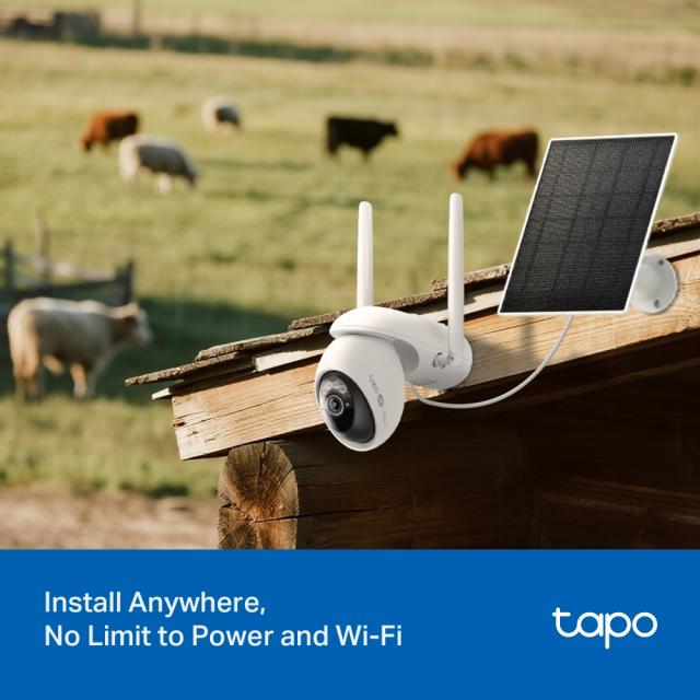 IP камера TP-Link Tapo C665G KIT с включено соларно захранване и 4G LTE, Wi-Fi свързаност, куполна Pan/Tilt камера, 8MPix (3840x2160@20fps), IR осветеност (до 10m), IP65, microSD слот, микрофон и говорител