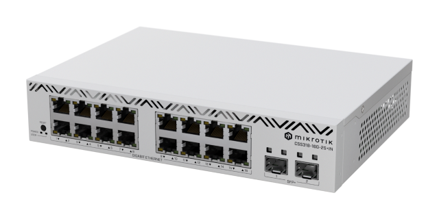 Суич MikroTik CSS318-16G-2S+IN, 16x 10/100/1000Mbps, 2x SFP+, управляем, за шкаф