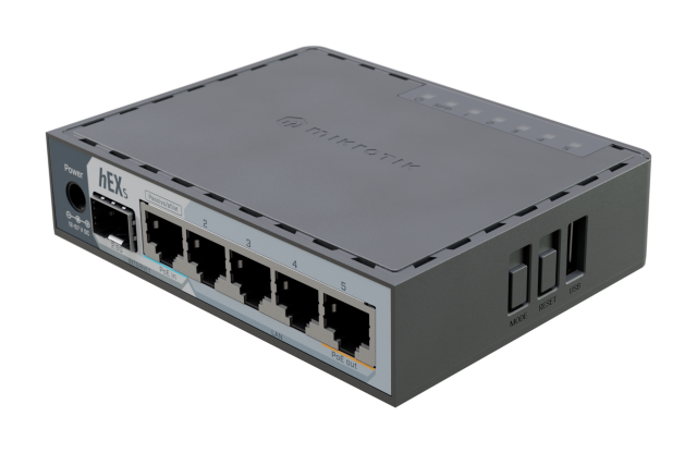 Рутер MikroTik hEX S, E60iUGS, 5х 10/100/1000Mbps LAN, 1x SFP,1x USB 3.0