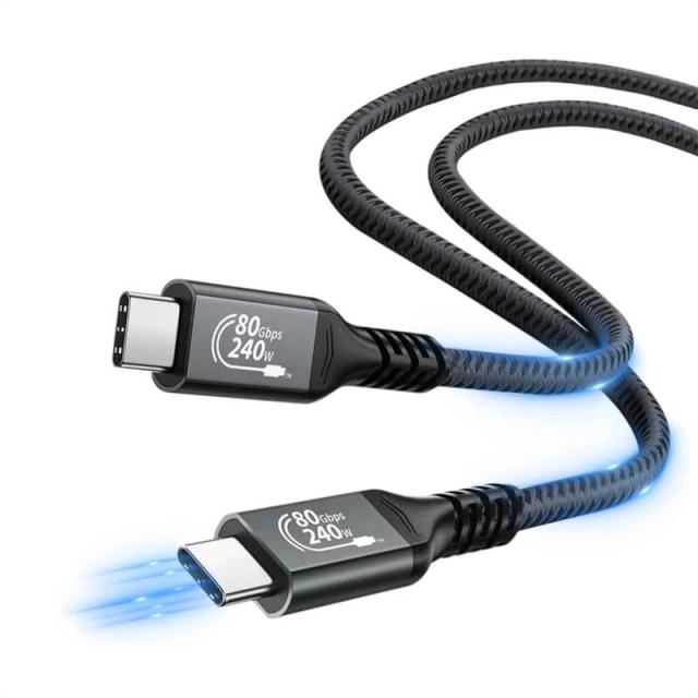 Kабел VCom Thunderbolt 5 / USB4.0 Type-C към Type-C 80Gbps PD240W, 0.6 м Black