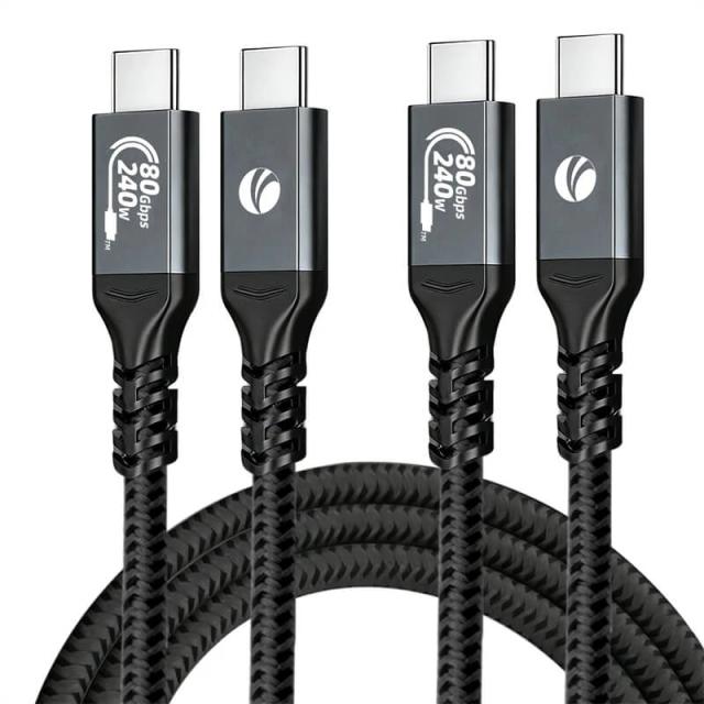 Kабел VCom Thunderbolt 5 / USB4.0 Type-C към Type-C 80Gbps PD240W, 0.6 м Black