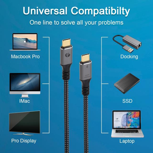 Kабел VCom USB4.0 Type-C към Type-C 40Gbps, 240W, 1.2 м